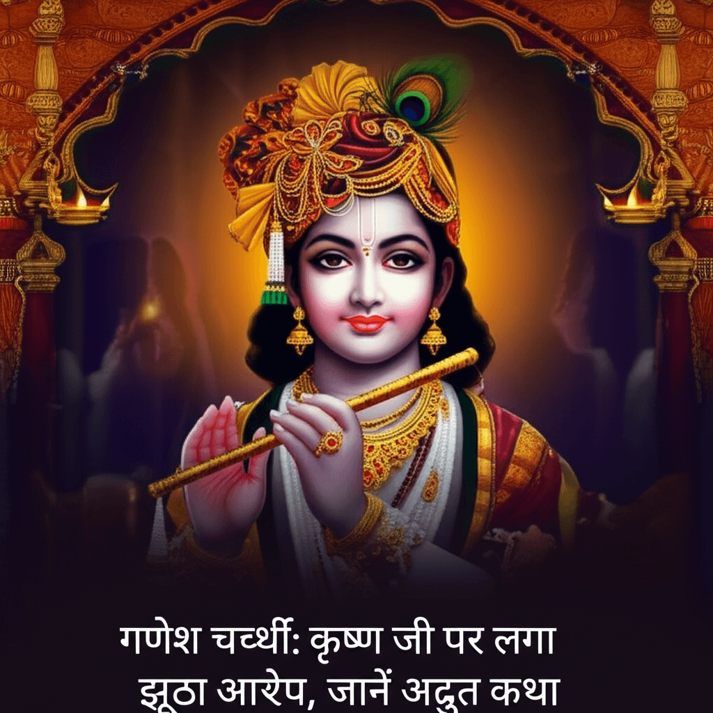 Krishna falsely accused on Ganesh Chaturthi. alt_text: Ganesh Chaturthi: False accusation on Krishna, the amazing story. गणेश चतुर्थी कृष्ण झूठा आरोप कृष्ण जी झूठा आरोप चतुर्थी का चांद कृष्ण कृष्ण जी पर झूठा आरोप गणेश चतुर्थी कथा.